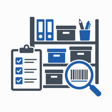 Organized office desk with filing cabinets and stationery supplies