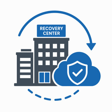 Recovery Center Building with Cloud Security Icon for Healthcare and Support