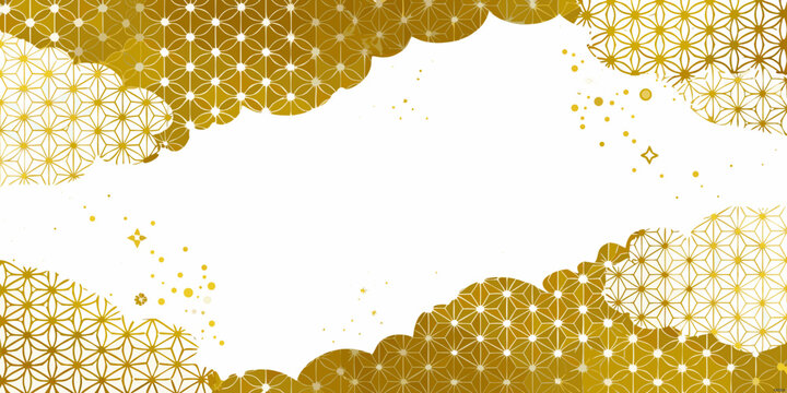 Golden asanoha hemp leaf pattern frames a white space
