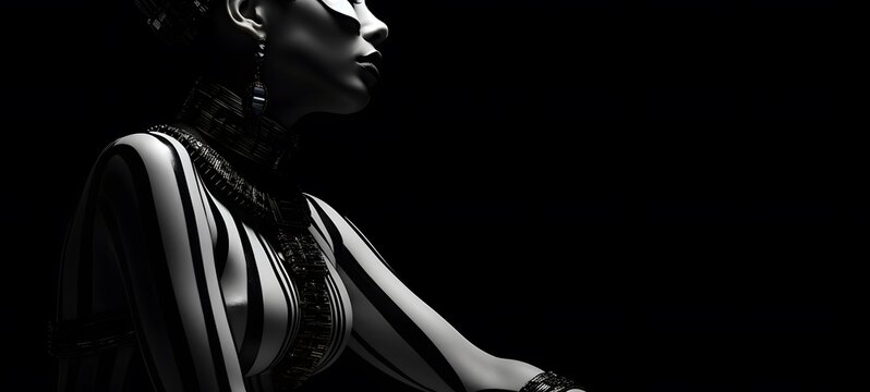 art of Cleopatra a black and white high contrast full body ,generative AI