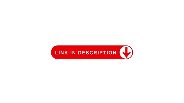 Red link in description button with arrow  down animation for social media content 4k video.