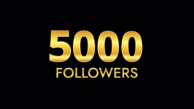 5000 Followers Golden Text Milestone Celebration Animation with Alpha Channel