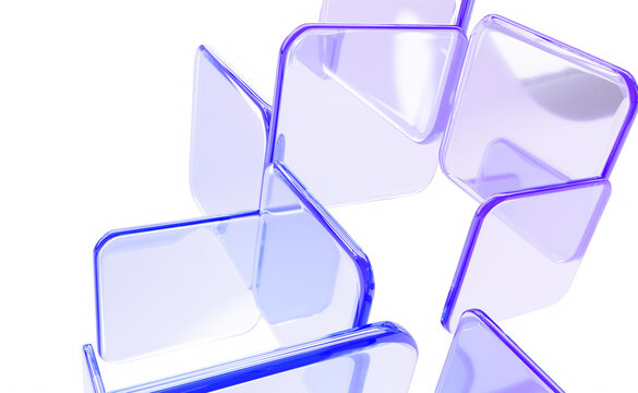 Abstract block tech 3d background with glass holographic transparent square shapes render. Geometric pattern with blue purple gradient texture. AI technology, modern screen wallpaper
