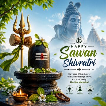 Spiritual sawan shivratri festival card design featuring lord shiva lingam and trishul shivratri hinduism religion festival spirituality blessing meditation