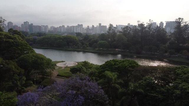 Drone footage Aerial view Ibirapuera Park (Parque Ibirapuera) in S&atilde;o Paulo | Brasil