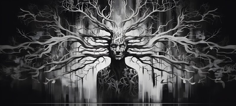 art of banyan god a black and white high contrast full body,generative AI