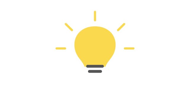 Animated light bulb turning on with glowing rays