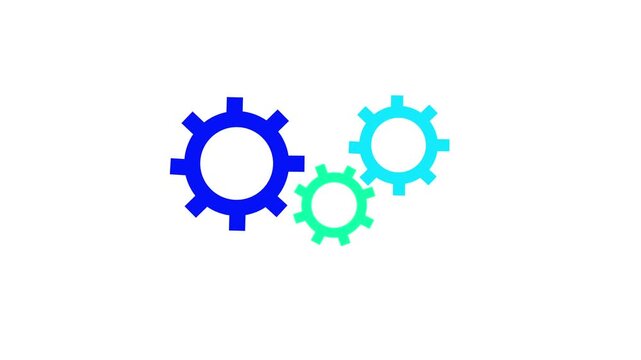 A graphical representation featuring black gear cogs against a pristine white backdrop.4k video three Inter locking gears on background.