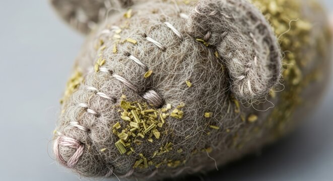 Close-up of stuffed toy sheep head.