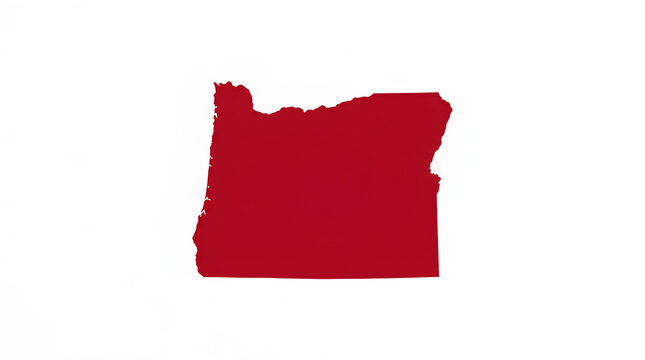 Red silhouette map of Oregon state on white