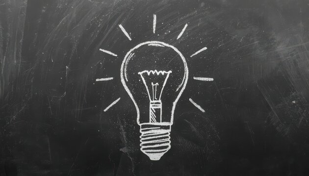 Light Bulb Chalk Drawing on Blackboard for Business Innovation Concept and Educational Brainstorming Graphic Design
