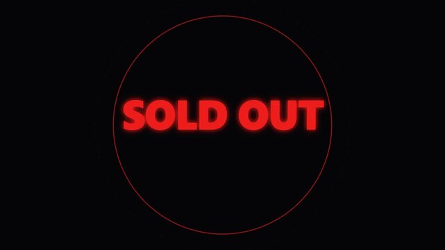 Red Sold Out Text Inside a Circle on Black Background for E-commerce and Retail Product Availability Notification
