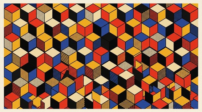Dynamic isometric blocks form multi level geometric pattern texture representing progressive growth creative architecture and structural complexity