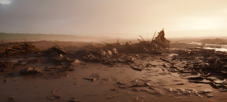 pile of mud at morning,generative AI