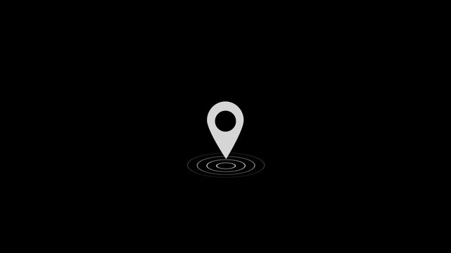White location pin icon motion graphic animation on black background
