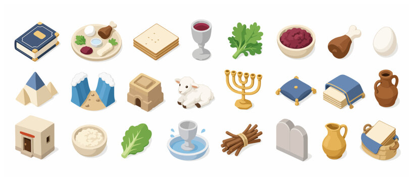Traditional Jewish Passover Seder Symbols and Items.