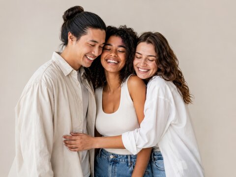 Diverse friends hugging together showcasing connectioneering and joy