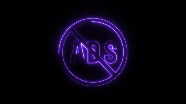 Neon sign with ADS crossed out representing no anti-lock braking system isolated on black background for automotive concepts