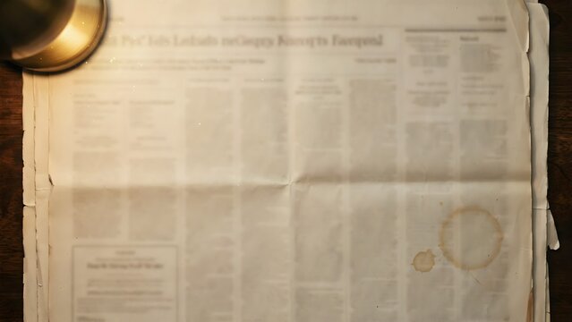 Vintage Paper with Lamp and Stains on Wooden Surface Background