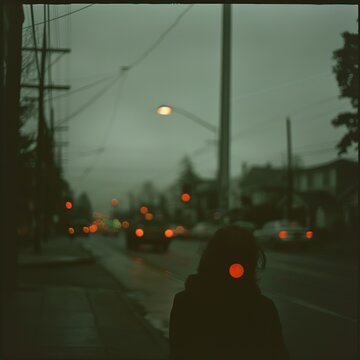 Person walking on rainy city street