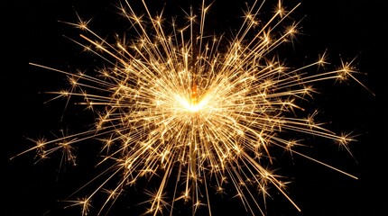 Fototapeta premium Bright burning sparkler firework glowing against dark night background.