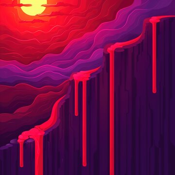 Abstract liquid lava flowing over cliffs