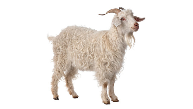 White domestic goat standing side view isolated on a white background farm animal