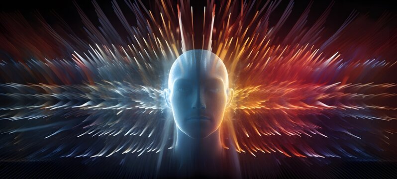 An abstract, geometric representation of a human head or brain,generative AI