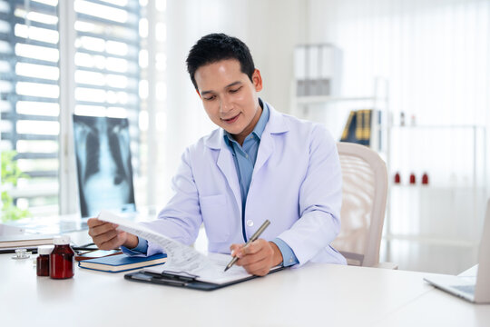 doctor and clipboard writing notes for hospital schedule, history record or healthcare checklist. Paper, documents or person with life insurance with medical aid, prescription or test results.
