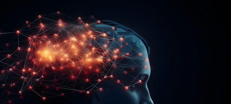 An abstract, geometric representation of a human head or brain,generative AI