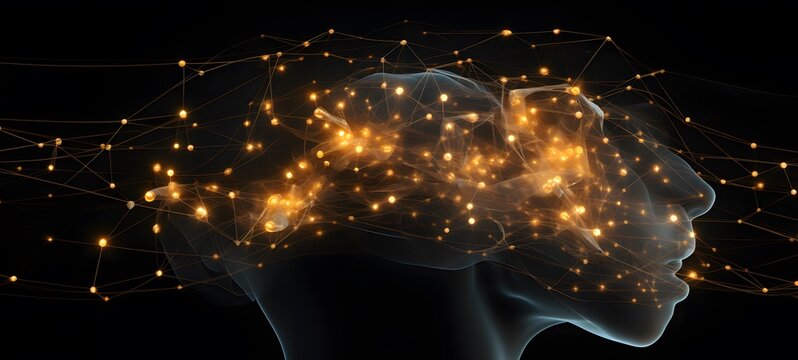 An abstract, geometric representation of a human head or brain,generative AI
