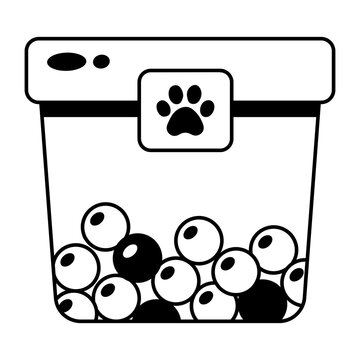 A clear container filled with dry pet food.