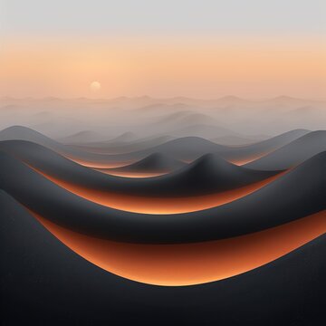 Abstract dark sand dunes at sunset
