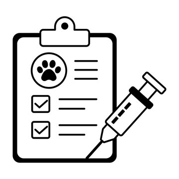 A pet vaccination checklist on a clipboard with a syringe