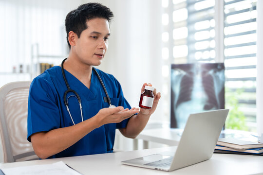 Online Video Chat by Doctor. Online medical consultation. Doctor working via video chat application