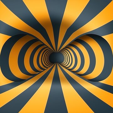 Abstract yellow and black striped tunnel