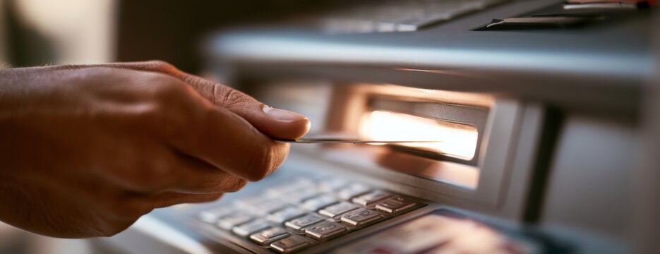 Person inserting a credit card into an ATM machine  