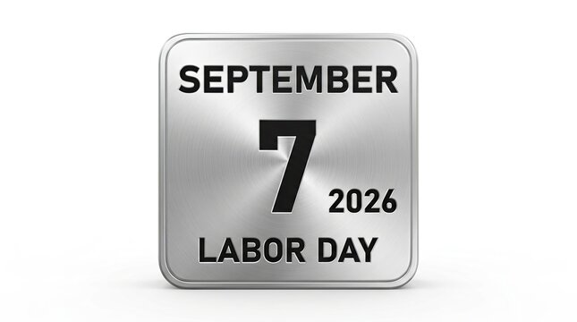 September seventh 2026 calendar block with labor day text on white background