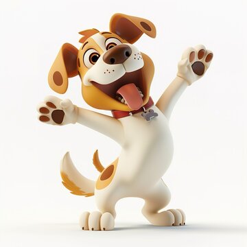 Happy cartoon dog waving hello