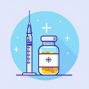 Medical syringe and vaccine vial icon