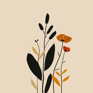Minimalist botanical art with wildflowers