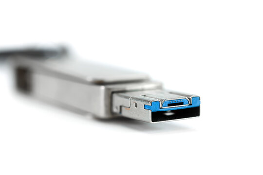 USB 3.0 flash drive connection data storage, focus stacked image.