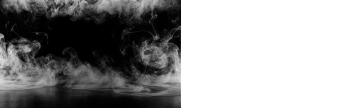 Abstract white smoke or fog on black background for overlay design isolated on transparent background