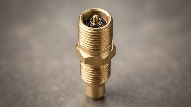 Macro Close Up of Brass Automotive AC Schrader Valve Component