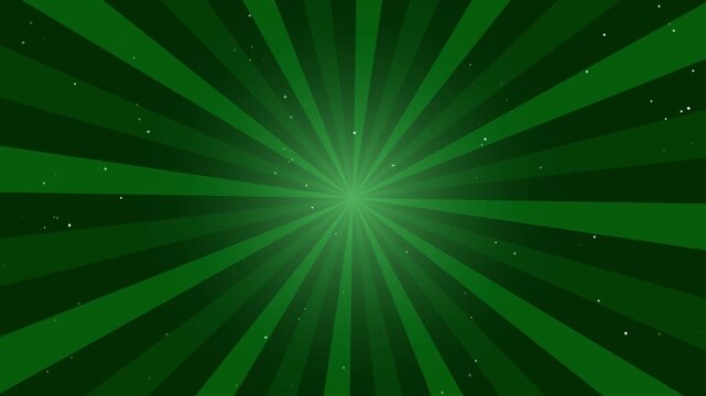 Abstract green sunburst background with radial stripes and shimmering light particles for creative design and modern digital wallpaper