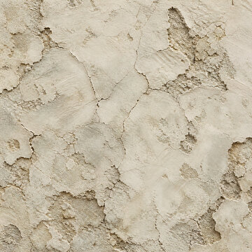 Deteriorated chalky mineral plaster with cracks and worn patches