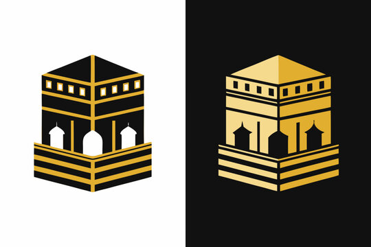 Kaaba vector graphic illustration displaying minimalist gold and black religious architecture design elements for modern islamic culture artistic branding projects