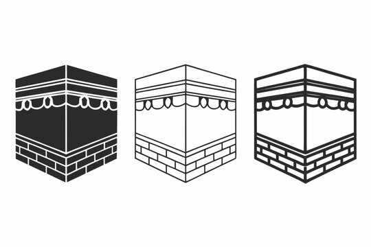 Kaaba vector graphic illustration set showing minimalist black and white religious architecture icons designed for simple clean branding digital projects