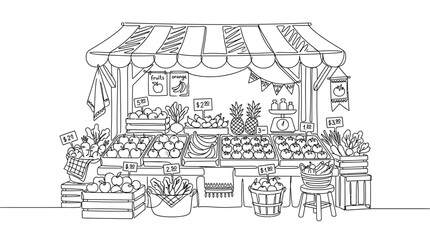 Fototapeta premium Hand-Drawn Farmers Market Stall Illustration