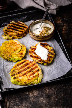 Grilled or roasted cabbage steaks vegan diet healthy food